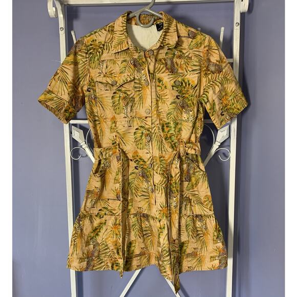 Desigual tropical shirt dress leopard cheetah safari M - Picture 1 of 12